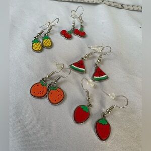 Five pair of tiny fruit earrings